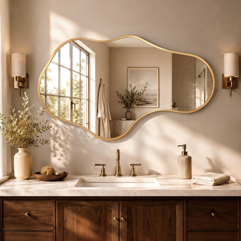 Dorlicecass front view gold mirror highlighting sculptural cloud shape and elegant decor benefit