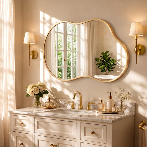 Dorlicecass front view gold mirror showing elegant shape and impact