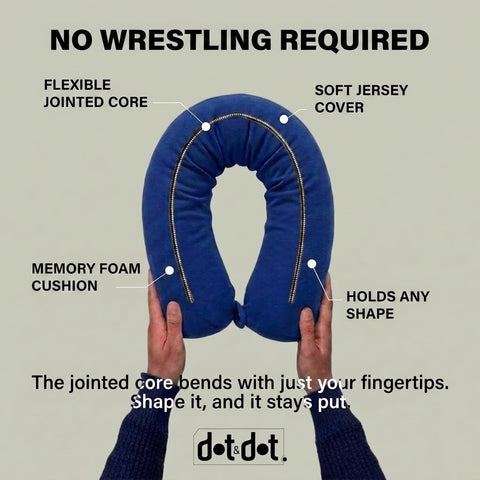 Dot&Dot pillow wrapped around neck on airplane demonstrates stable head support
