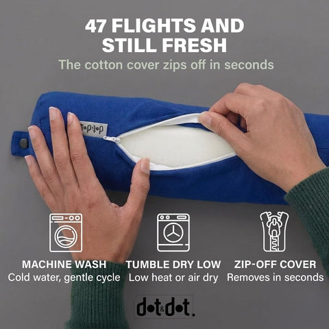 Dot&Dot pillow folded compact for packing shows space-saving portability