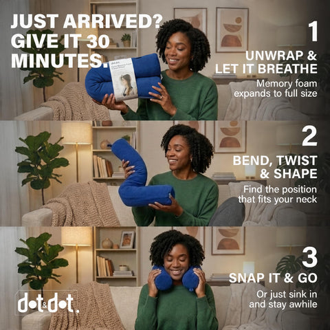 Dot&Dot pillow clipped to luggage handle shows easy hands-free transport