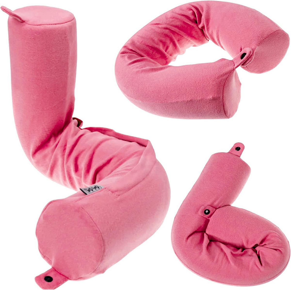 Dot&Dot front view of pink twistable travel pillow showing shape and color benefit comfort