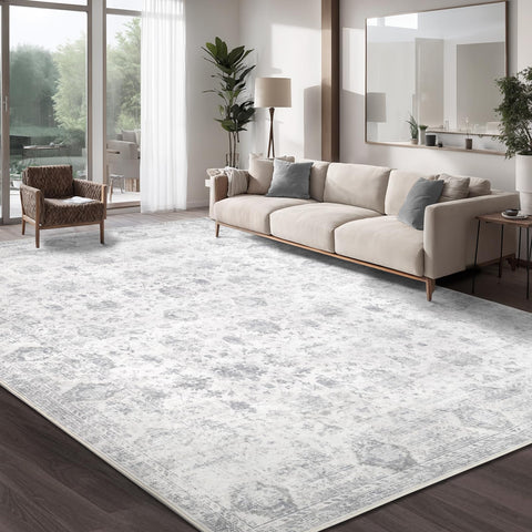 Dotiiorug front view showing grey vintage floral design and modern style benefits