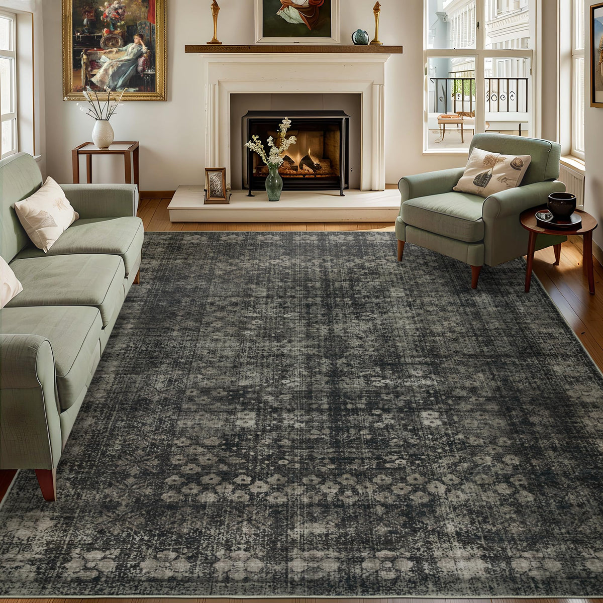 Dotiiorug front view of black 8x10 rug showing full pattern and balance