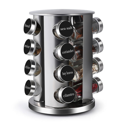DOUBLE 2 C front view of the stainless steel spice rack showing organized jars for easy access
