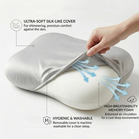 doudou on a styled bed showing ergonomic support in a bedroom scene