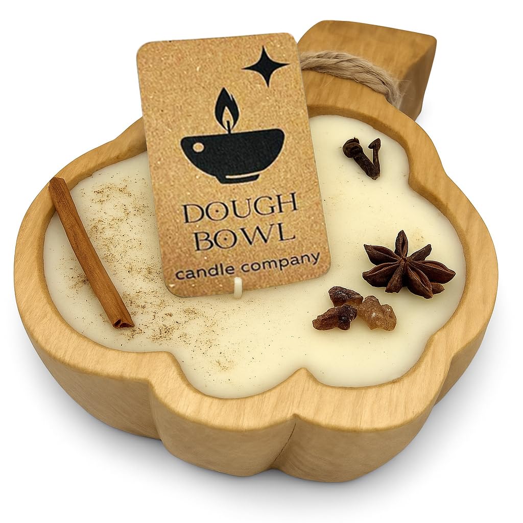 Dough Bowl Candle Co. pumpkin front packaging showing seasonal charm and decor benefit