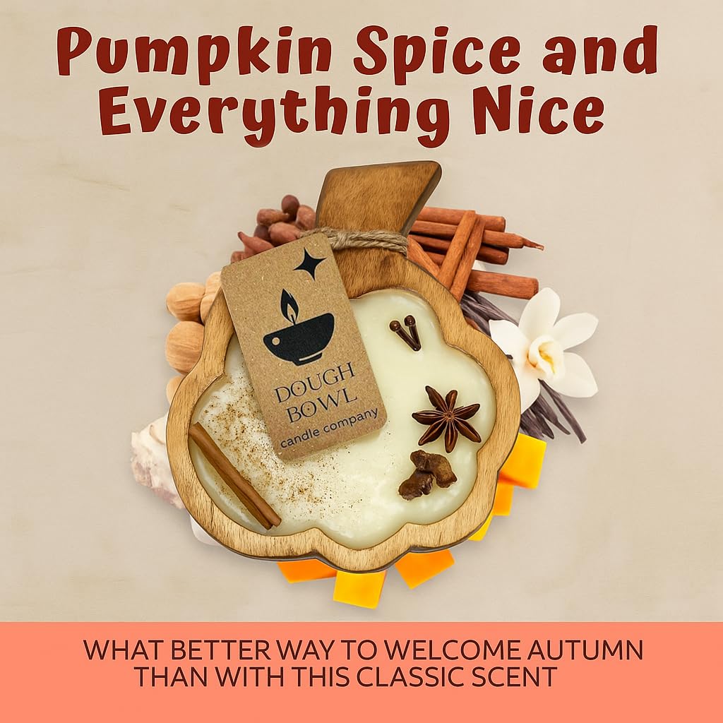 Dough Bowl Candle Co. pumpkin candle in holiday table arrangement creating cozy mood