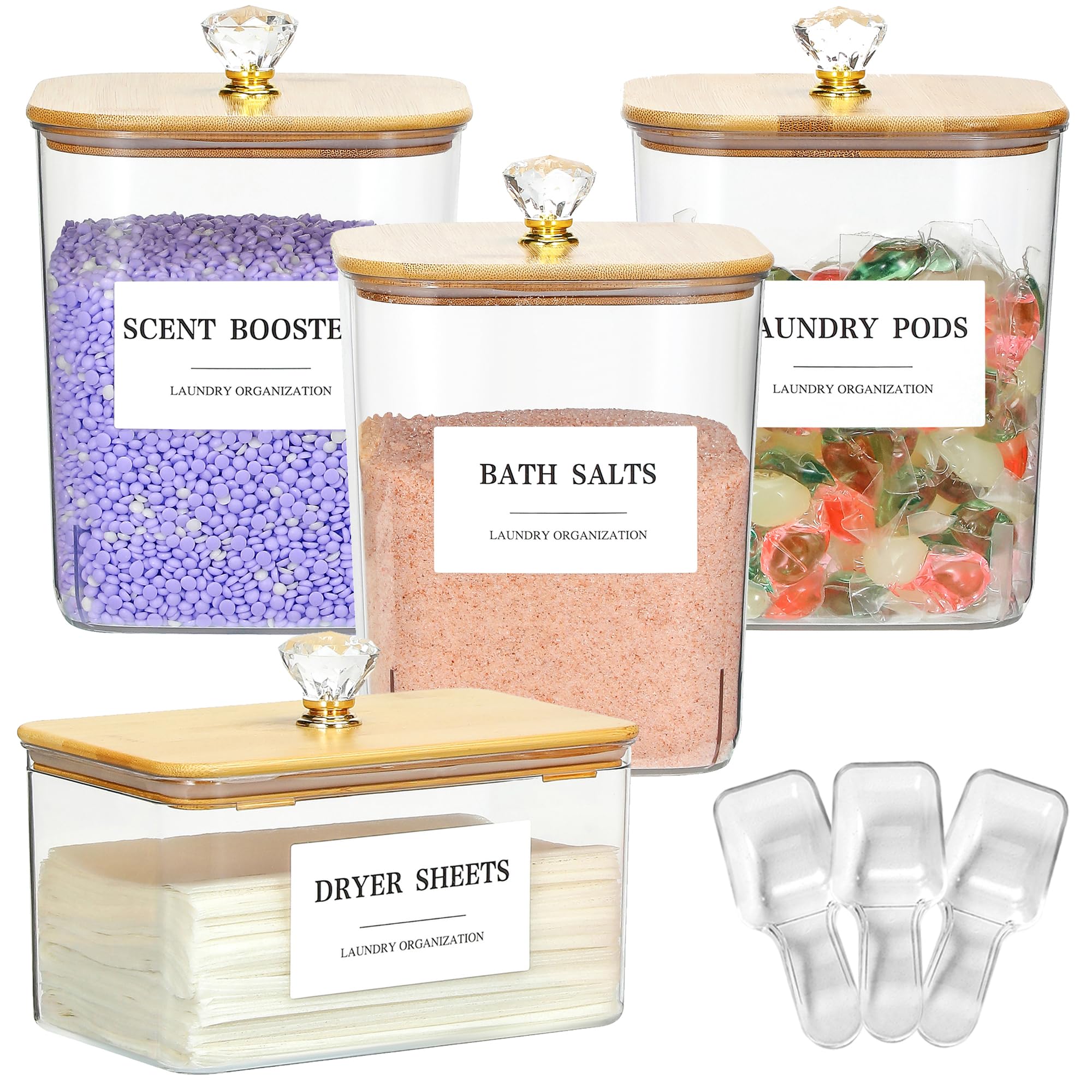 Dounozzi clear laundry set front view showing organized containers and benefits of visibility