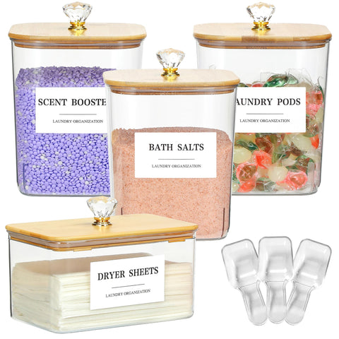 Dounozzi clear laundry set front view showing organized containers and benefits of visibility