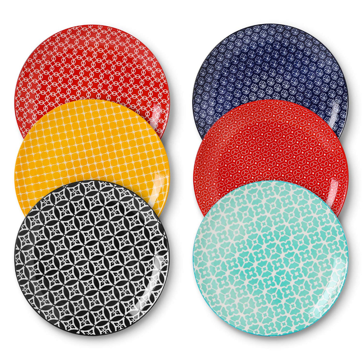 DOWAN 10-inch front view showing colorful geometric patterns and durable glaze benefit