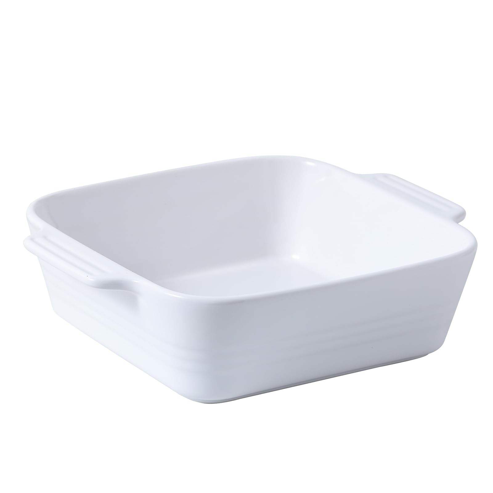 DOWAN front view of white 8x8 baking dish shows clean design and serving readiness