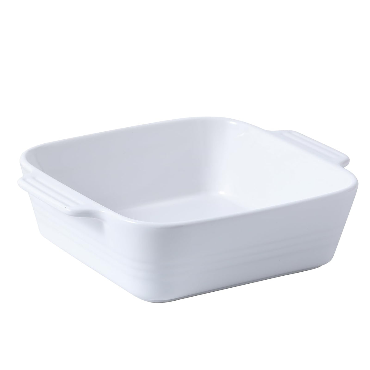 DOWAN front view of white 8x8 baking dish shows clean design and serving readiness