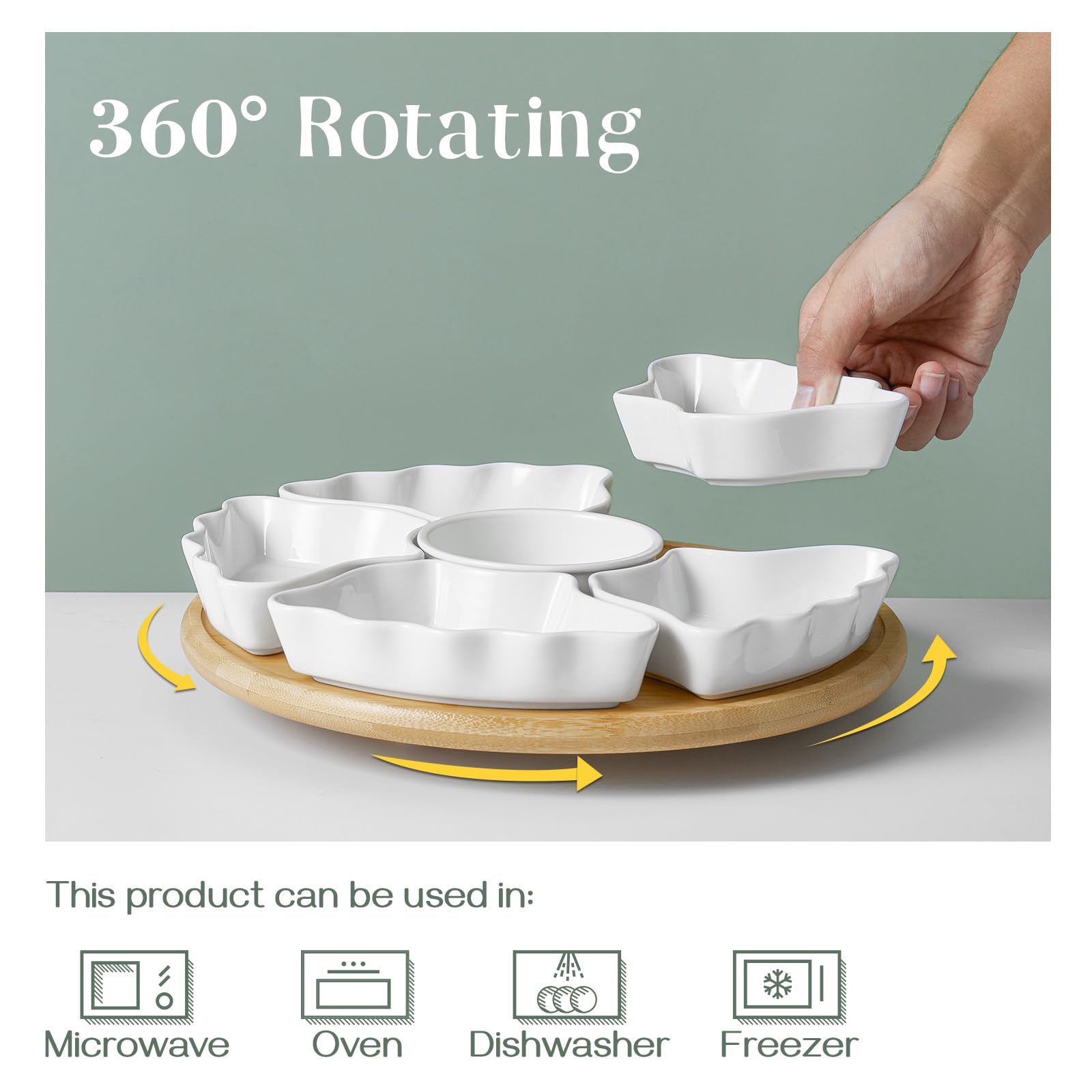 DOWAN central dip bowl filled, convenient condiment access
