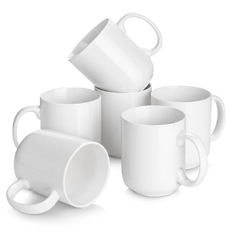DOWAN front view of six white mugs showing neat packaging and gift-ready presentation