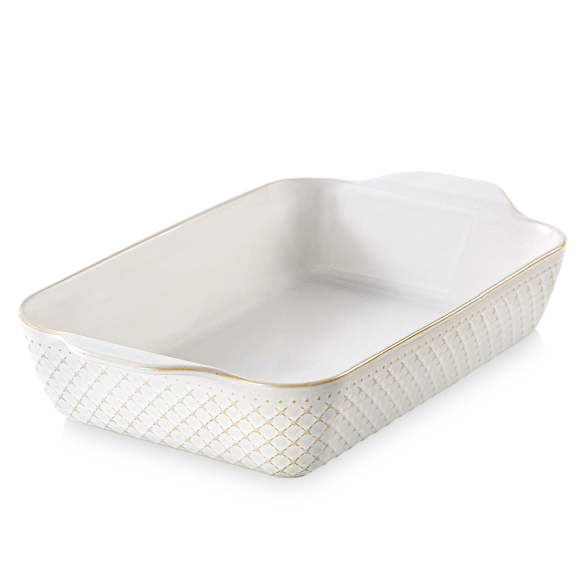 DOWAN front view of arctic white baking dish showing shape and handles for easy serving