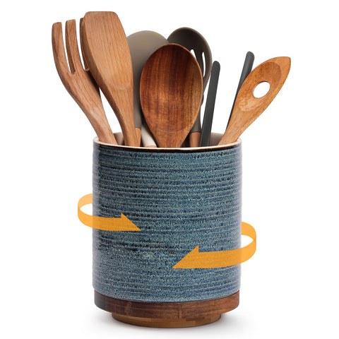 DOWAN front view blue crock showing organized utensils and easy access