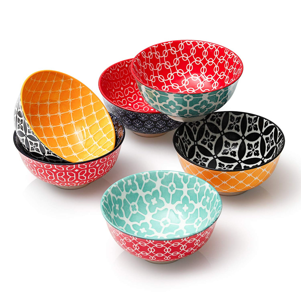 DOWAN front view of six colorful bowls showing coordinated set and cheerful look