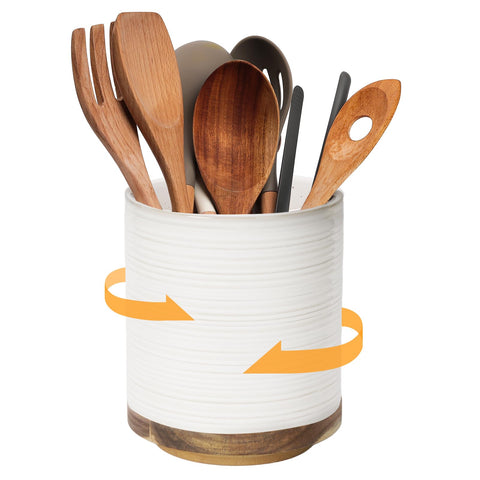 DOWAN front view soft white utensil holder showing neat countertop organization
