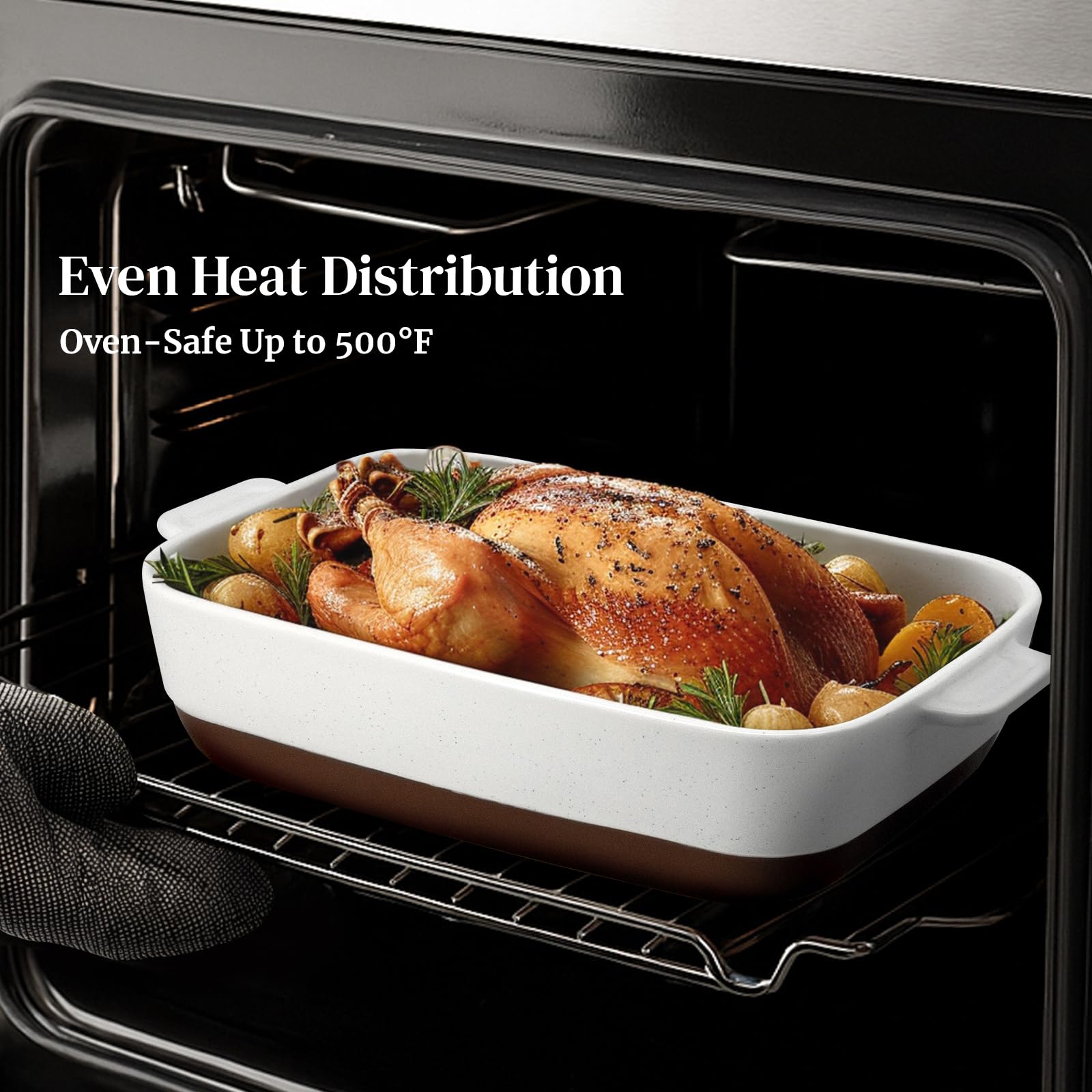 DOWAN lasagna in dish demonstrating deep capacity and even browning for family meals