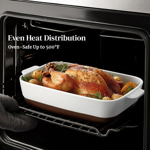 DOWAN lasagna in dish demonstrating deep capacity and even browning for family meals