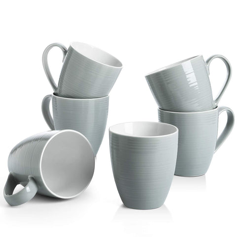 DOWAN grey mug front view showing capacity and clean design for everyday use