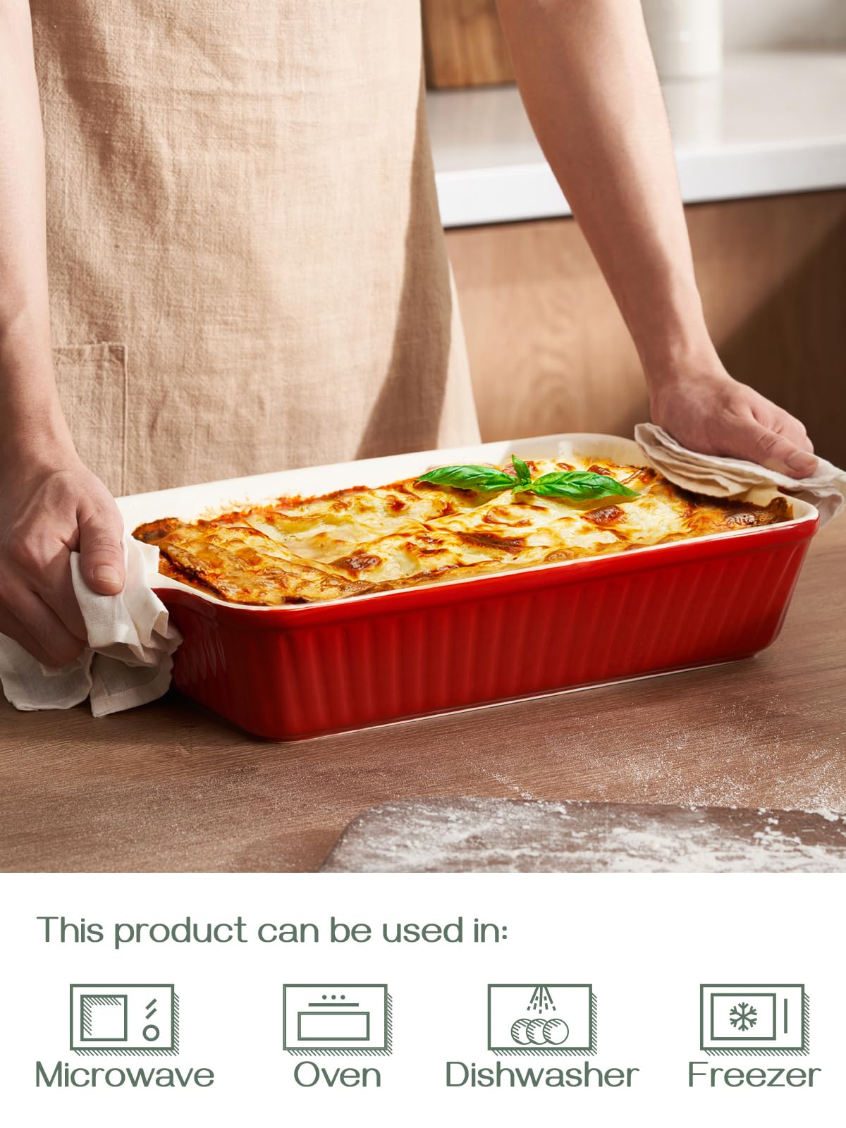 DOWAN casserole inside oven with lasagna, demonstrating oven-safe high-heat use