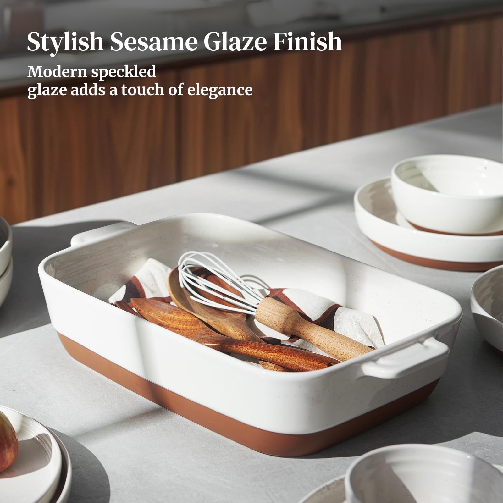 DOWAN dish roasting in oven showing oven-safe durability and even heat distribution