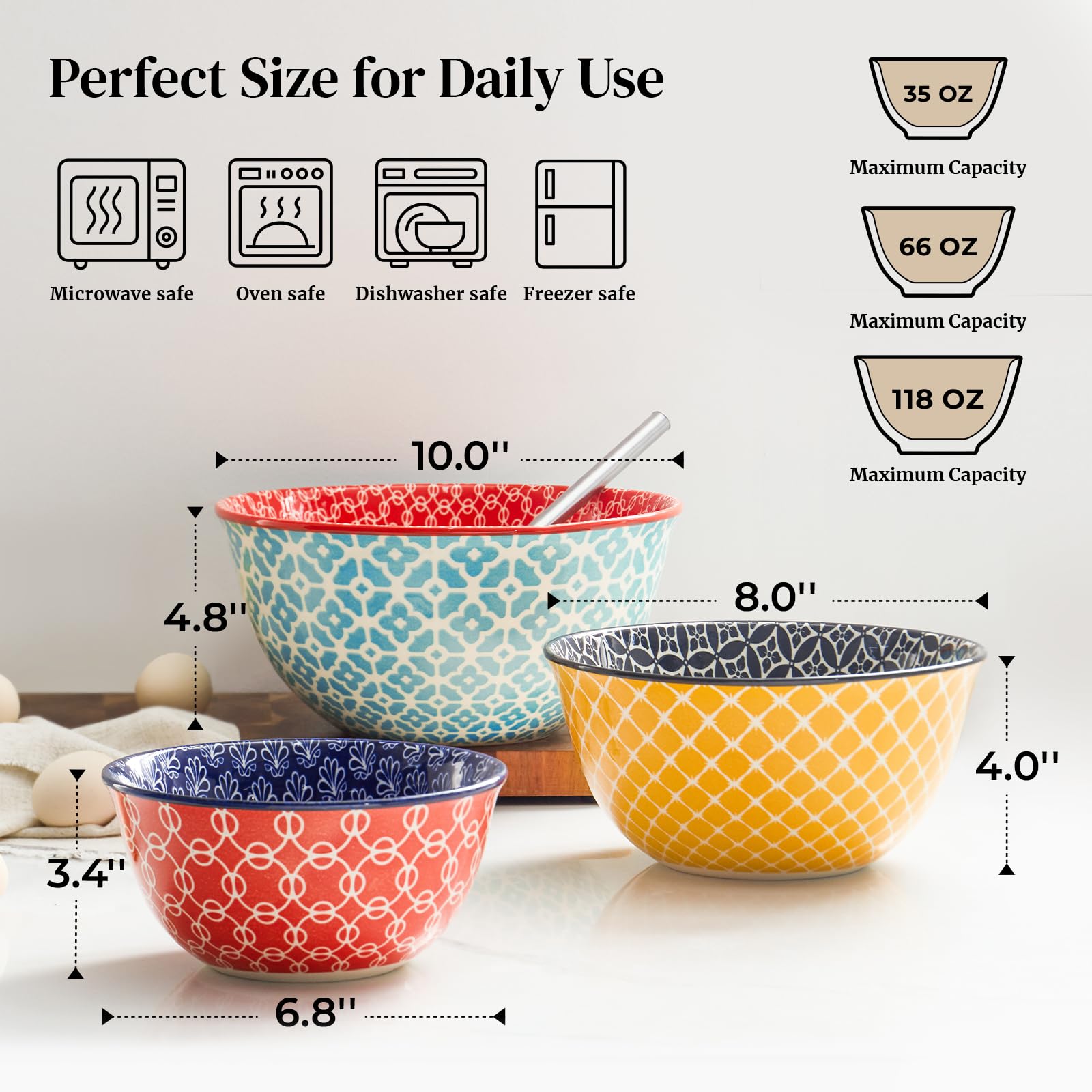 DOWAN close-up of large 3.7 Qt bowl interior glaze, prevents sticking