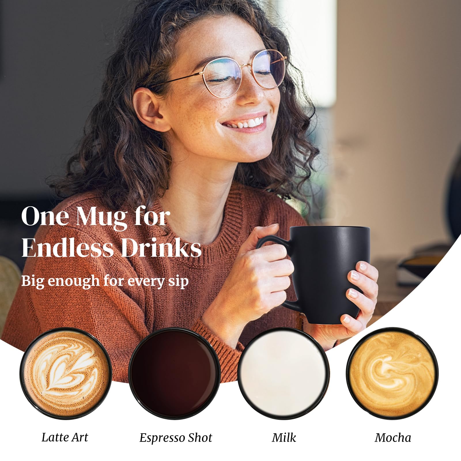DOWAN mugs stack size comparison showing scale and storage convenience