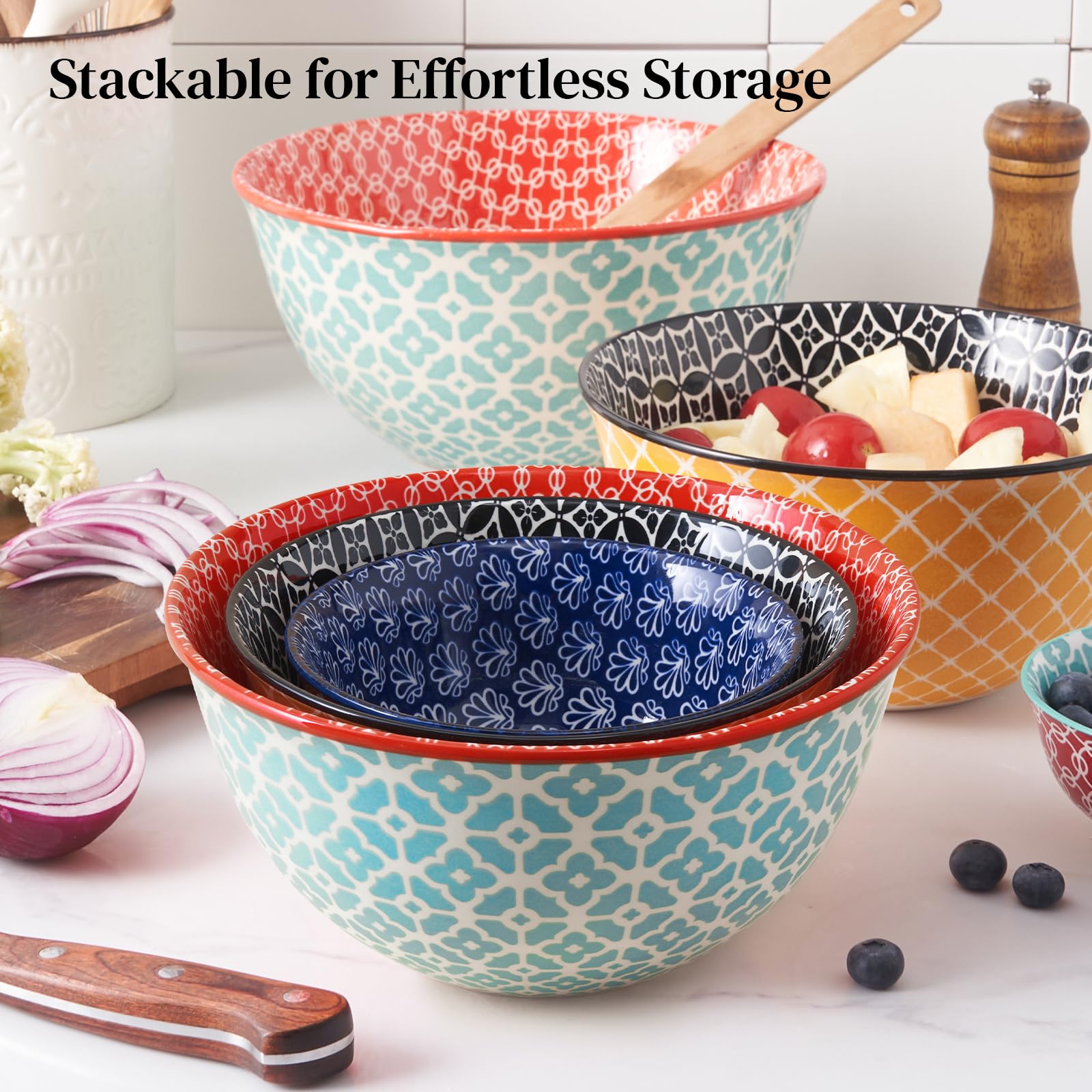 DOWAN bowls nested compactly in cabinet, saves storage space