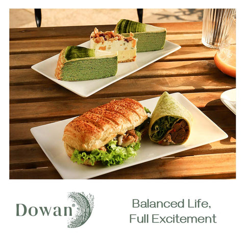DOWAN plate held in hand to show scale and comfortable serving benefit