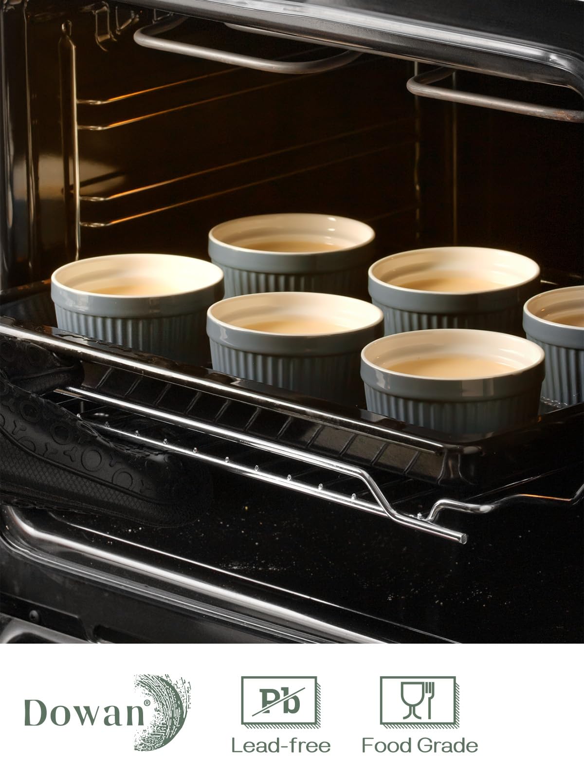 DOWAN stacked ramekins demonstrating compact storage and secure nesting benefit