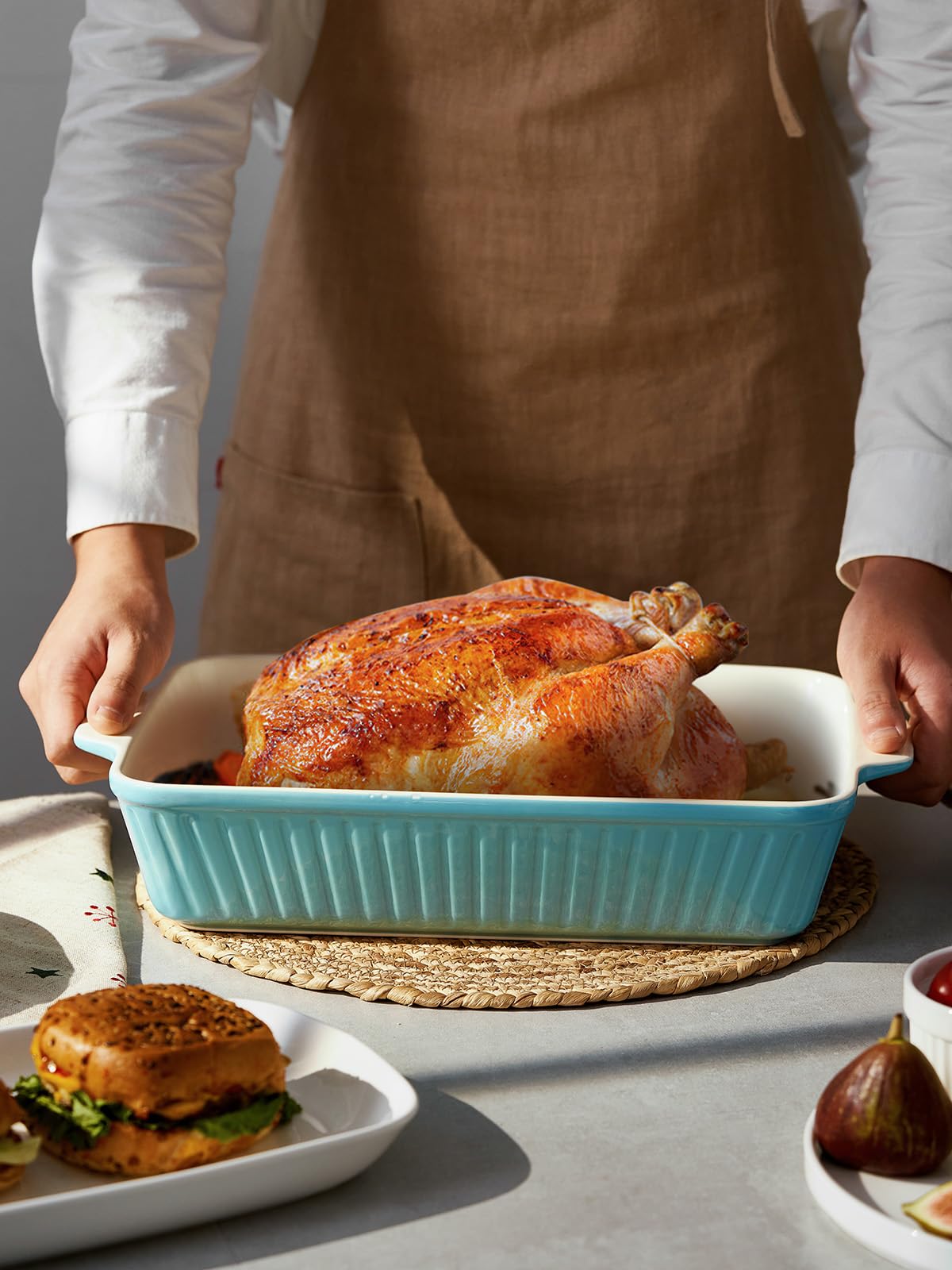 DOWAN dish next to ruler size comparison illustrating 15.6 by 9.3 inches capacity