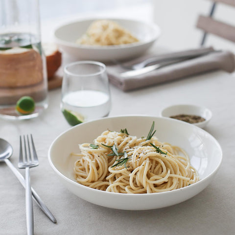 DOWAN side profile showing shallow 1.75 inch depth ideal for pasta and salads