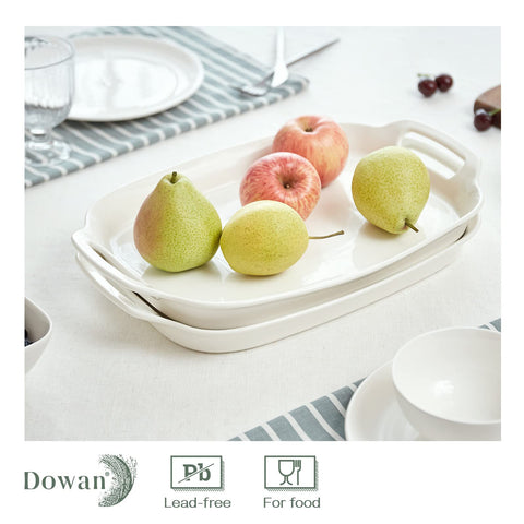 DOWAN platter next to hand for scale to illustrate generous 15.4-inch surface