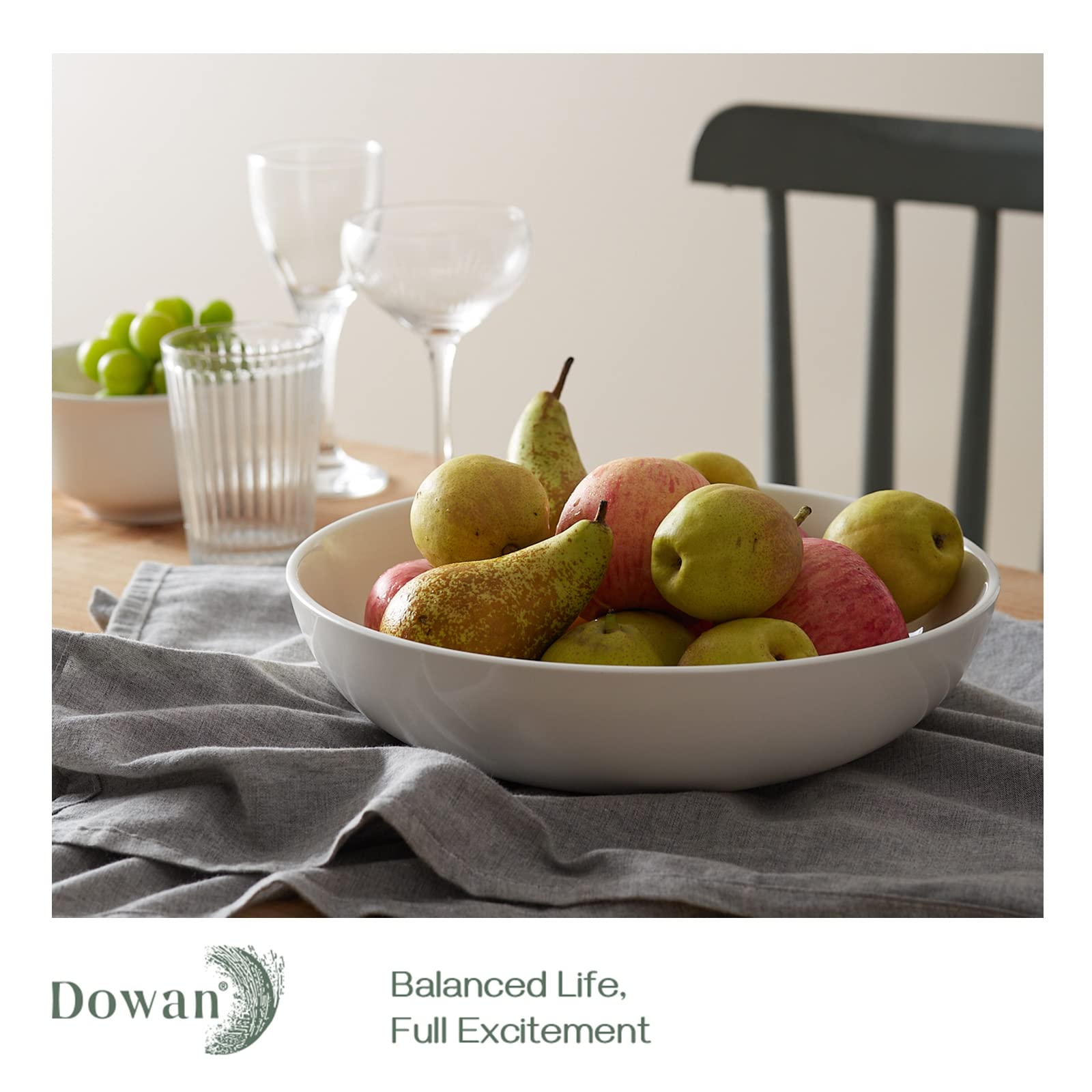 DOWAN bowl next to kitchen scale illustrating 11.5-inch size and volume