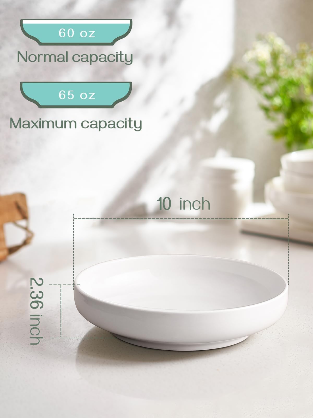 DOWAN bowl beside spoon showing scale and generous 10-inch capacity benefit
