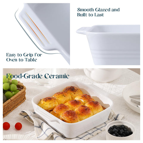 DOWAN pan next to spatula to show compact 8x8 scale and portion size