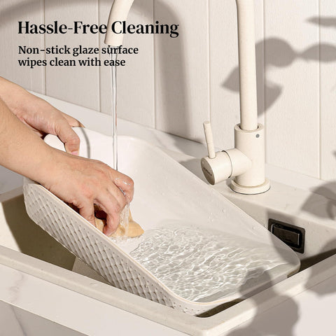 DOWAN interior glaze close-up showing smooth surface for easy cleaning and stain resistance