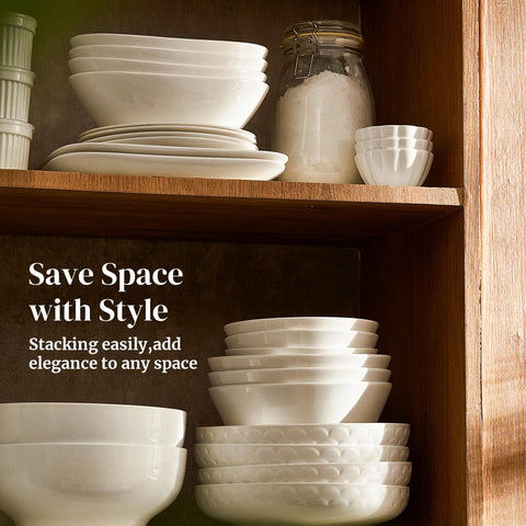 DOWAN stacked bowls demonstrating space-saving storage advantage