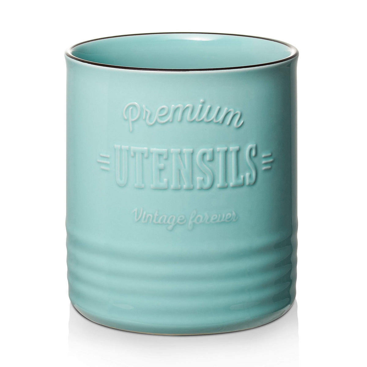 DOWAN turquoise ceramic holder front view showing organized utensils and easy access