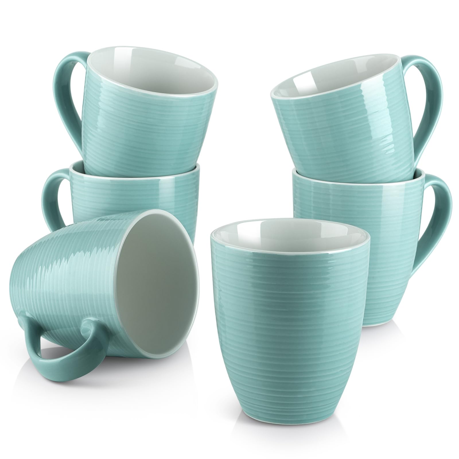 DOWAN turquoise set front view showing vibrant color and six mugs
