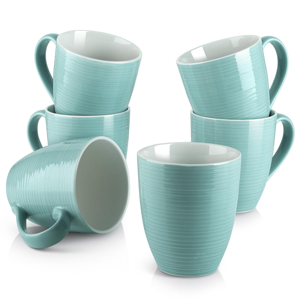 DOWAN turquoise set front view showing vibrant color and six mugs