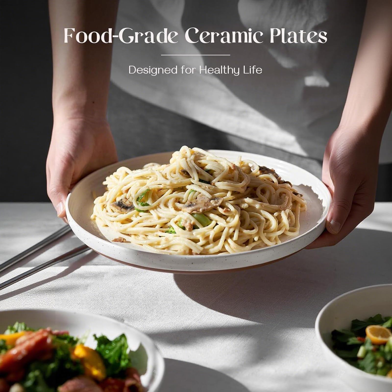 DOWAN plate held in hand showing 10.5-inch scale and comfortable handling benefit