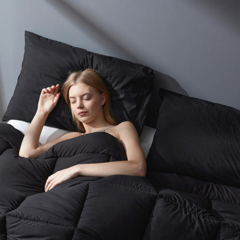 DOWNCOOL styled bedroom showing comforter on king bed for visual inspiration