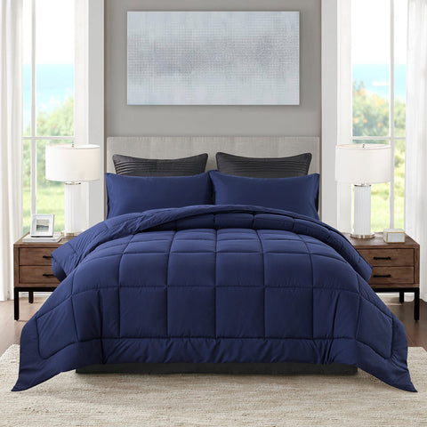 DOWNCOOL front view of comforter set showing neat quilt and soft look, promotes cozy bedding