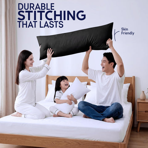 DOWNCOOL person hugging body pillow to demonstrate hugging comfort benefits
