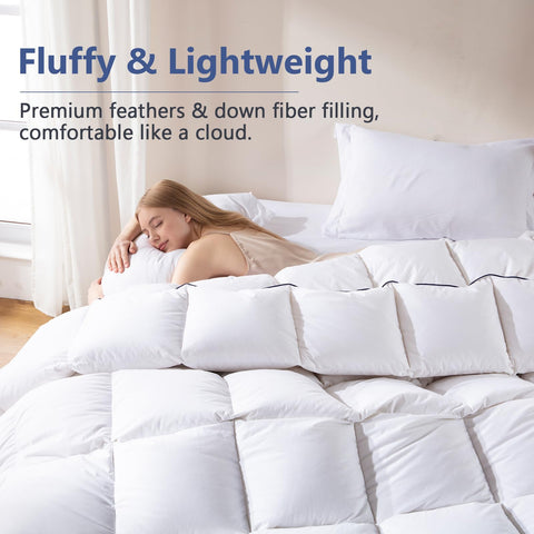 DOWNCOOL detailed look at feather and down fiber fill showing lightweight loft