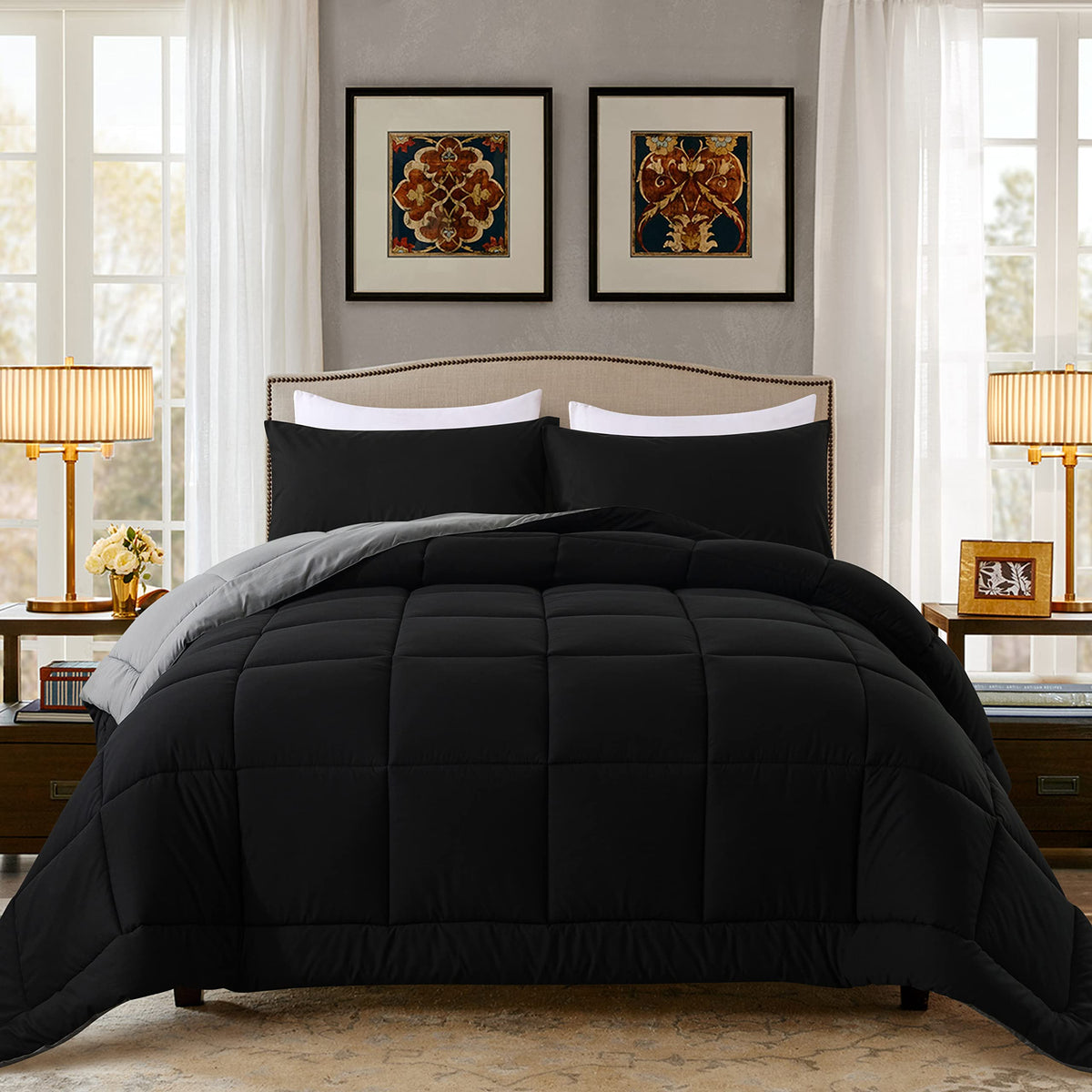 DOWNCOOL front view of comforter vacuum-packed for compact delivery and fast loft recovery